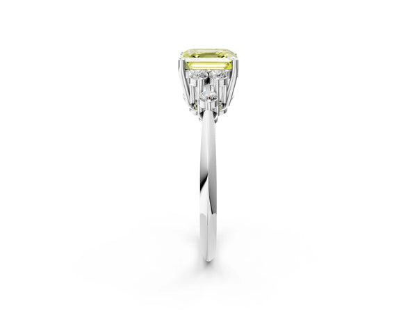 White Gold Asscher Cut Cluster Accent Engagement Ring Setting for Fancy Yellow Center