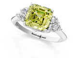 White gold Fancy Yellow Asscher Cut Cut Diamond Cluster Ring with Solitaire Band and Four-Prong Setting_25