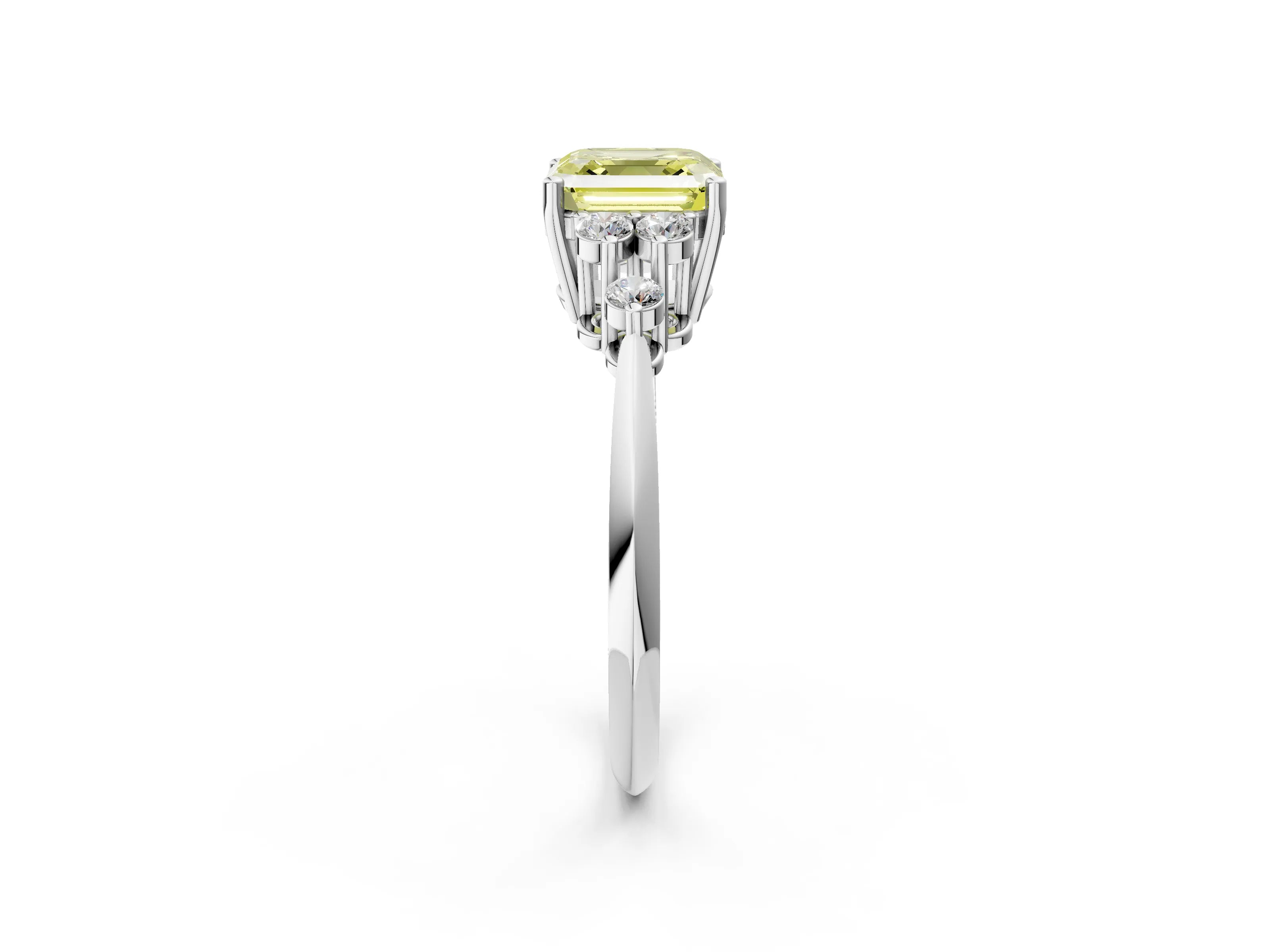 White gold Fancy Yellow Asscher Cut Cut Diamond Cluster Ring with Solitaire Band and Four-Prong Setting_2