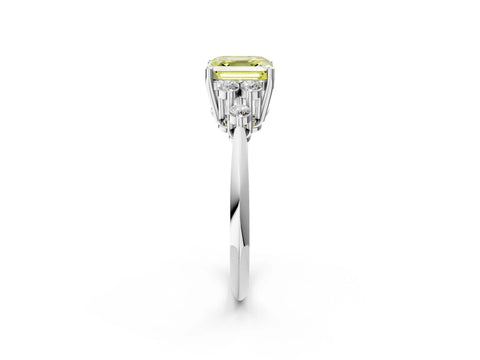 White gold Fancy Yellow Asscher Cut Cut Diamond Cluster Ring with Solitaire Band and Four-Prong Setting_2