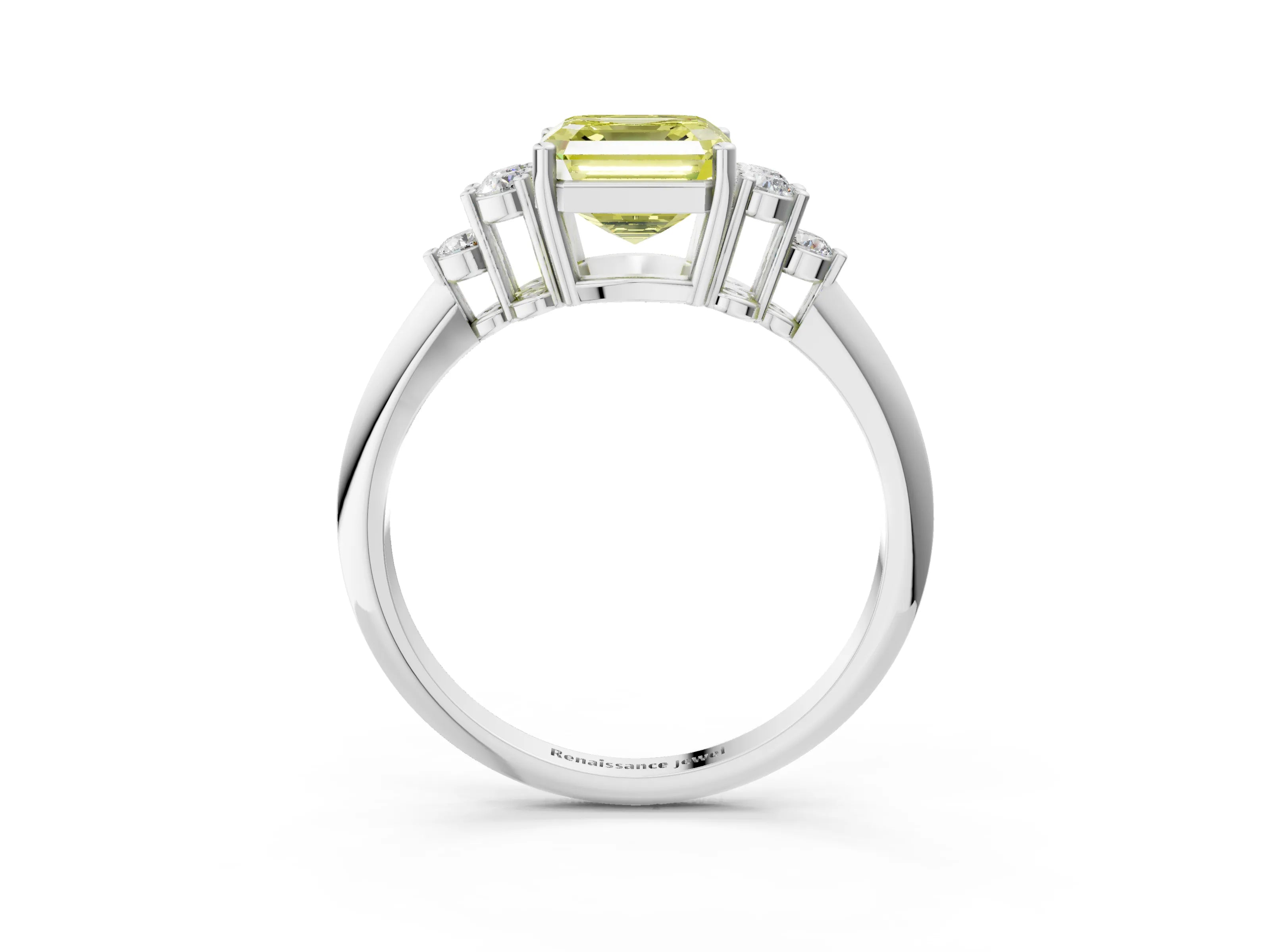 White gold Fancy Yellow Asscher Cut Cut Diamond Cluster Ring with Solitaire Band and Four-Prong Setting_3