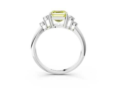 White gold Fancy Yellow Asscher Cut Cut Diamond Cluster Ring with Solitaire Band and Four-Prong Setting_3