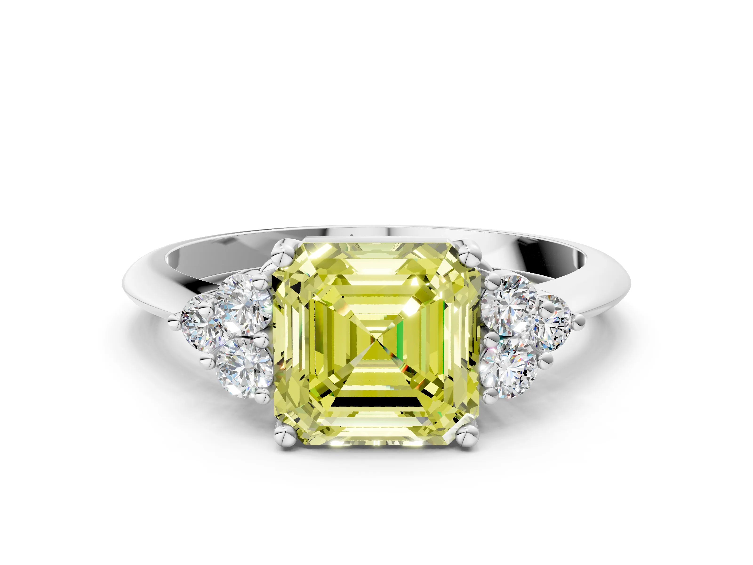 White gold Fancy Yellow Asscher Cut Cut Diamond Cluster Ring with Solitaire Band and Four-Prong Setting_48
