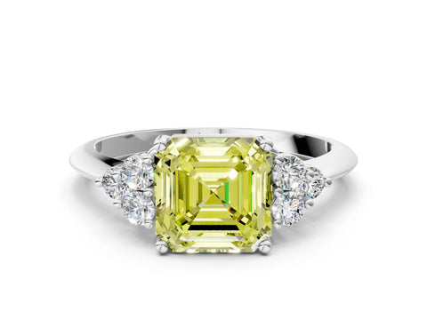 White gold Fancy Yellow Asscher Cut Cut Diamond Cluster Ring with Solitaire Band and Four-Prong Setting_48
