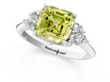 White gold Fancy Yellow Asscher Cut Cut Diamond Cluster Ring with Solitaire Band and Four-Prong Setting_49
