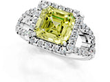 White gold Fancy Yellow Asscher Cut Cut Diamond Halo Engagement Ring with Open Split Pavé Band_1