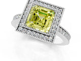 White gold Fancy Yellow Asscher Cut-Cut Diamond Halo Engagement Ring with Pave Band and Prong Setting_1