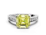 White gold Fancy Yellow Asscher Cut Cut Diamond Milgrain Pave Band Four-Prong Setting Ring_33