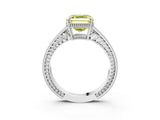 White gold Fancy Yellow Asscher Cut Cut Diamond Milgrain Pave Band Four-Prong Setting Ring_36