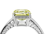 White gold Fancy Yellow Asscher Cut Cut Diamond Milgrain Pave Band Four-Prong Setting Ring_37