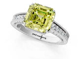 White gold Fancy Yellow Asscher Cut Cut Diamond Milgrain Pave Band Four-Prong Setting Ring_39