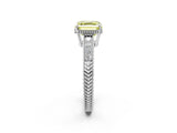 White gold Fancy Yellow Asscher Cut Cut Diamond Milgrain Pave Band Four-Prong Setting Ring_40