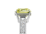White gold Fancy Yellow Asscher Cut Cut Diamond Milgrain Pave Band Four-Prong Setting Ring_43