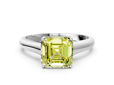 White gold Fancy Yellow Asscher Cut Cut Diamond Solitaire Engagement Ring with Tapered Plain Band and Four-Prong Setting_12