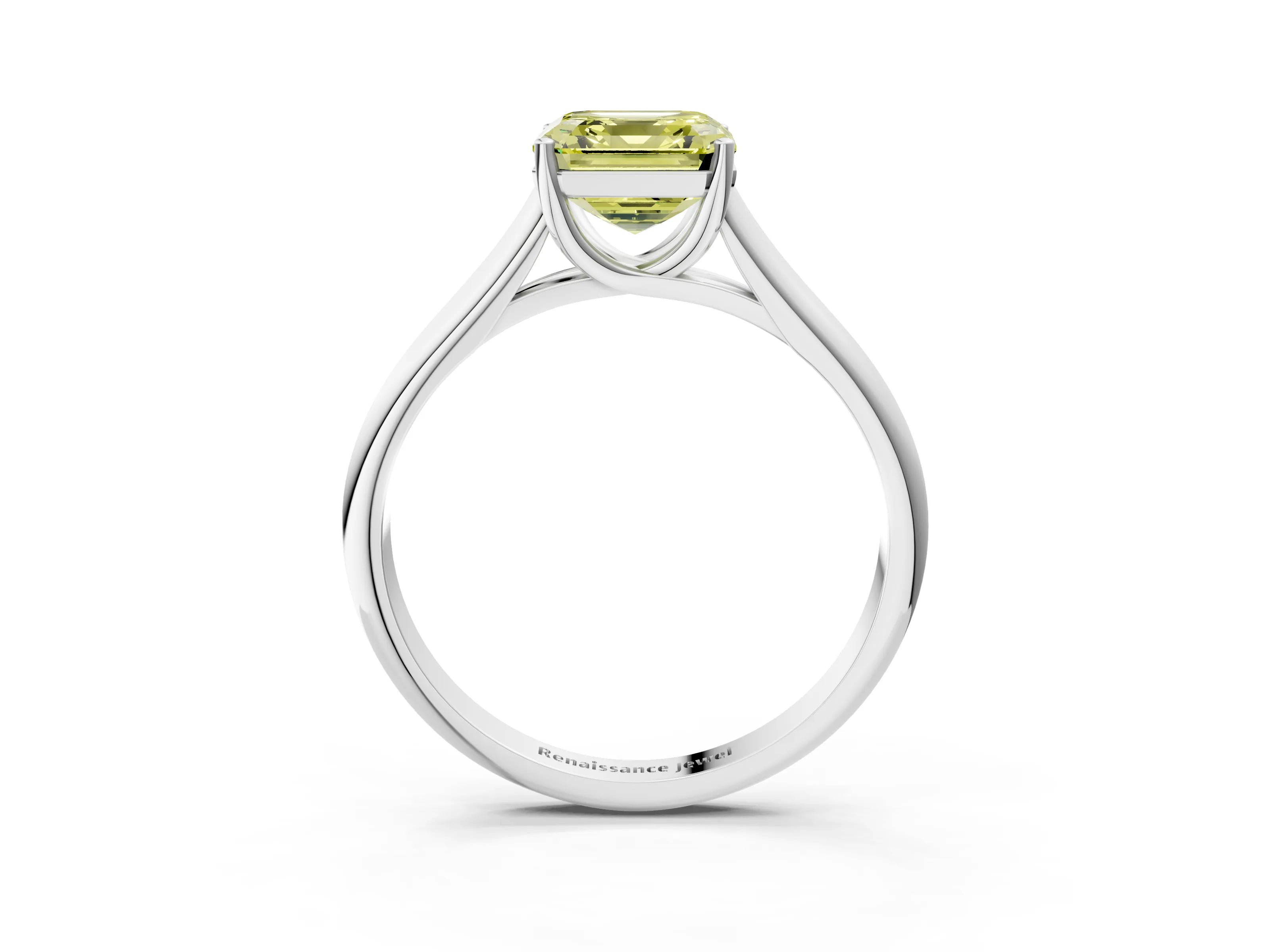 White gold Fancy Yellow Asscher Cut Cut Diamond Solitaire Engagement Ring with Tapered Plain Band and Four-Prong Setting_15