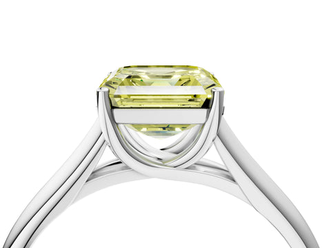 White gold Fancy Yellow Asscher Cut Cut Diamond Solitaire Engagement Ring with Tapered Plain Band and Four-Prong Setting_16