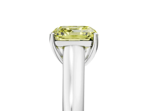 White gold Fancy Yellow Asscher Cut Cut Diamond Solitaire Engagement Ring with Tapered Plain Band and Four-Prong Setting_17