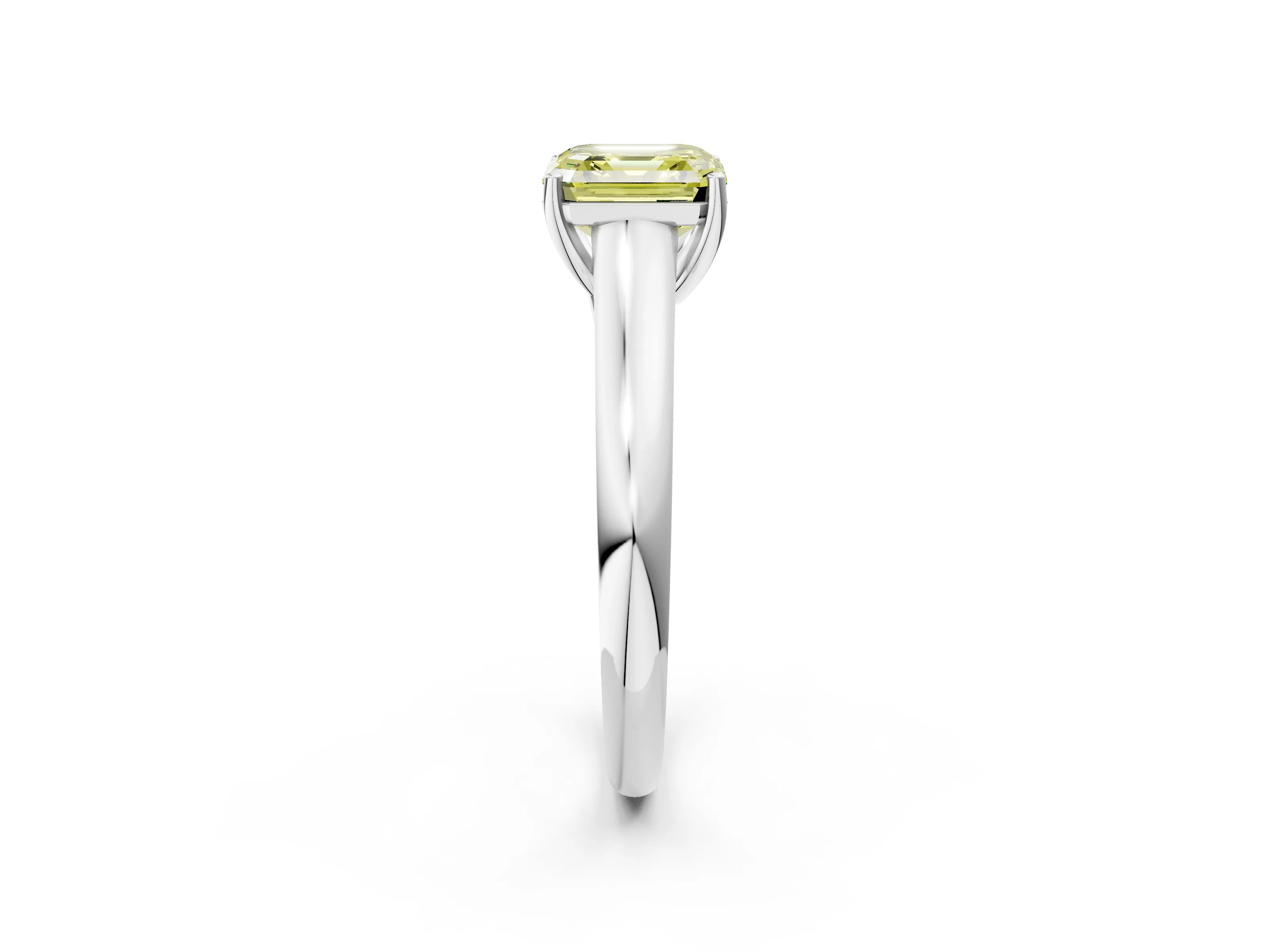 White gold Fancy Yellow Asscher Cut Cut Diamond Solitaire Engagement Ring with Tapered Plain Band and Four-Prong Setting_2
