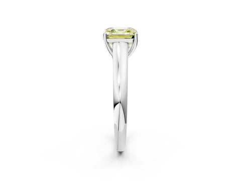 White gold Fancy Yellow Asscher Cut Cut Diamond Solitaire Engagement Ring with Tapered Plain Band and Four-Prong Setting_2