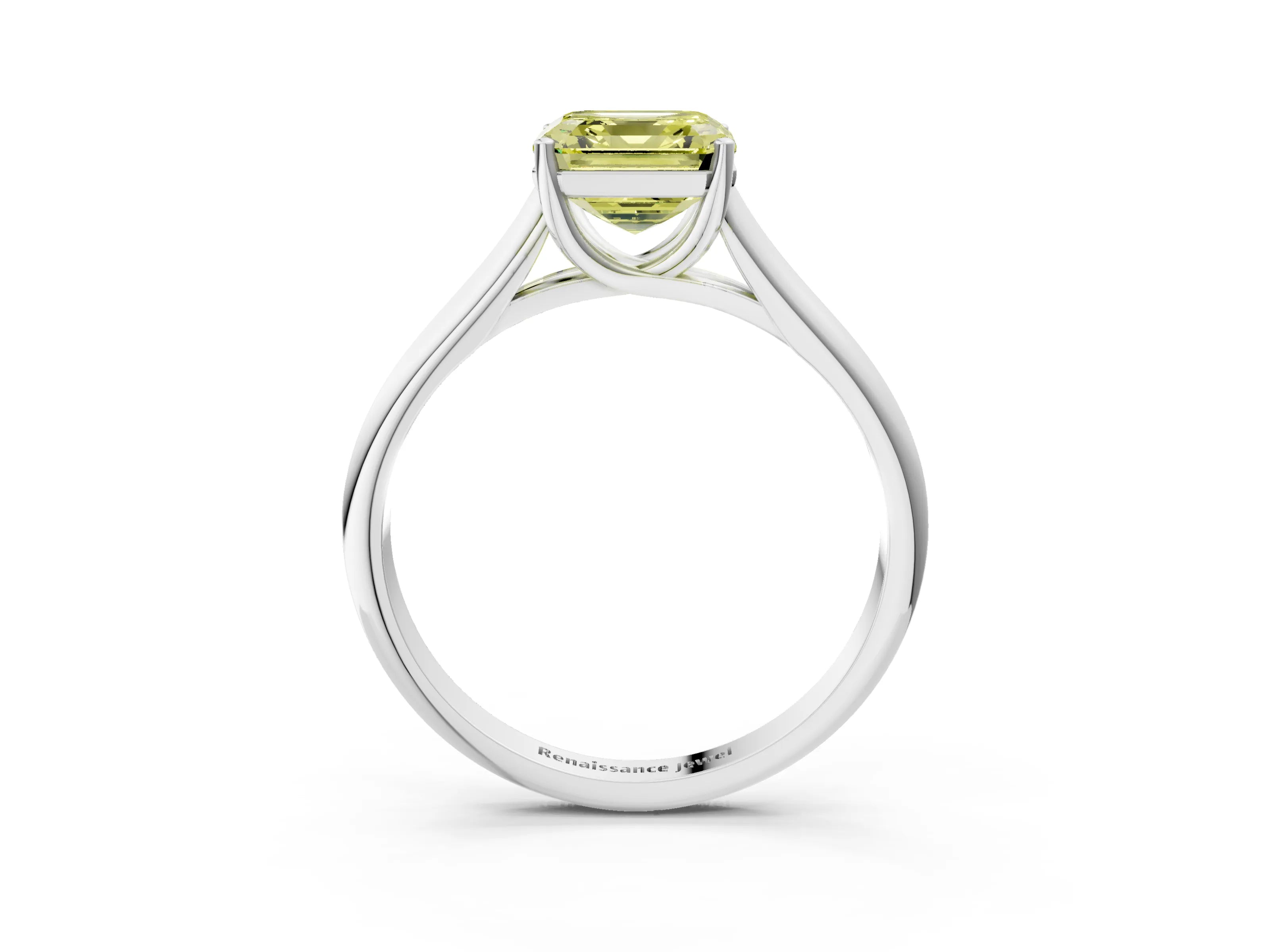 White gold Fancy Yellow Asscher Cut Cut Diamond Solitaire Engagement Ring with Tapered Plain Band and Four-Prong Setting_3