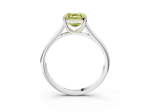 White gold Fancy Yellow Asscher Cut Cut Diamond Solitaire Engagement Ring with Tapered Plain Band and Four-Prong Setting_3