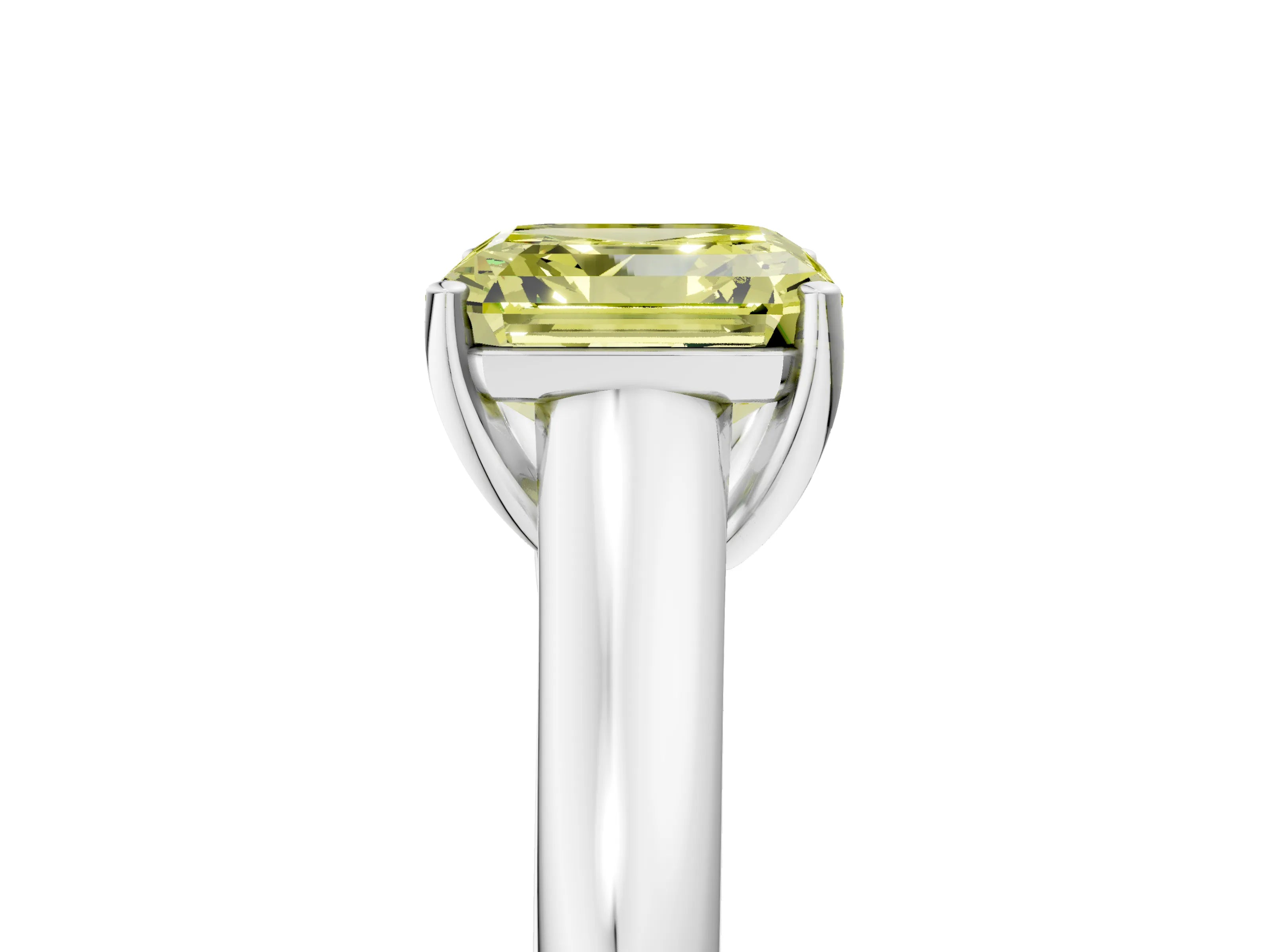 White gold Fancy Yellow Asscher Cut Cut Diamond Solitaire Engagement Ring with Tapered Plain Band and Four-Prong Setting_5