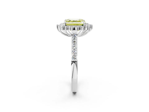 White gold Fancy Yellow Asscher Cut Cut Diamond Sunburst Halo Engagement Ring with Pavé Band_14