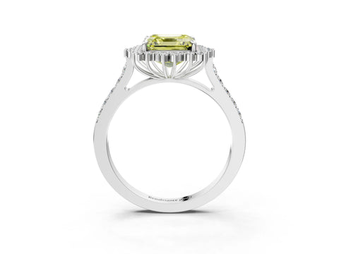 White gold Fancy Yellow Asscher Cut Cut Diamond Sunburst Halo Engagement Ring with Pavé Band_3