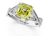 White gold Fancy Yellow Asscher Cut Cut Diamond Twisted Band with Milgrain Pave Setting and Four-Prong Setting_1