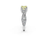 White gold Fancy Yellow Asscher Cut Cut Diamond Twisted Band with Milgrain Pave Setting and Four-Prong Setting_14