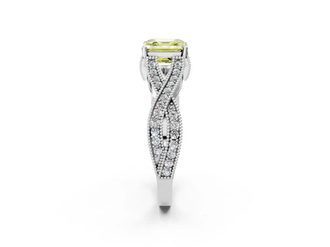 White gold Fancy Yellow Asscher Cut Cut Diamond Twisted Band with Milgrain Pave Setting and Four-Prong Setting_14
