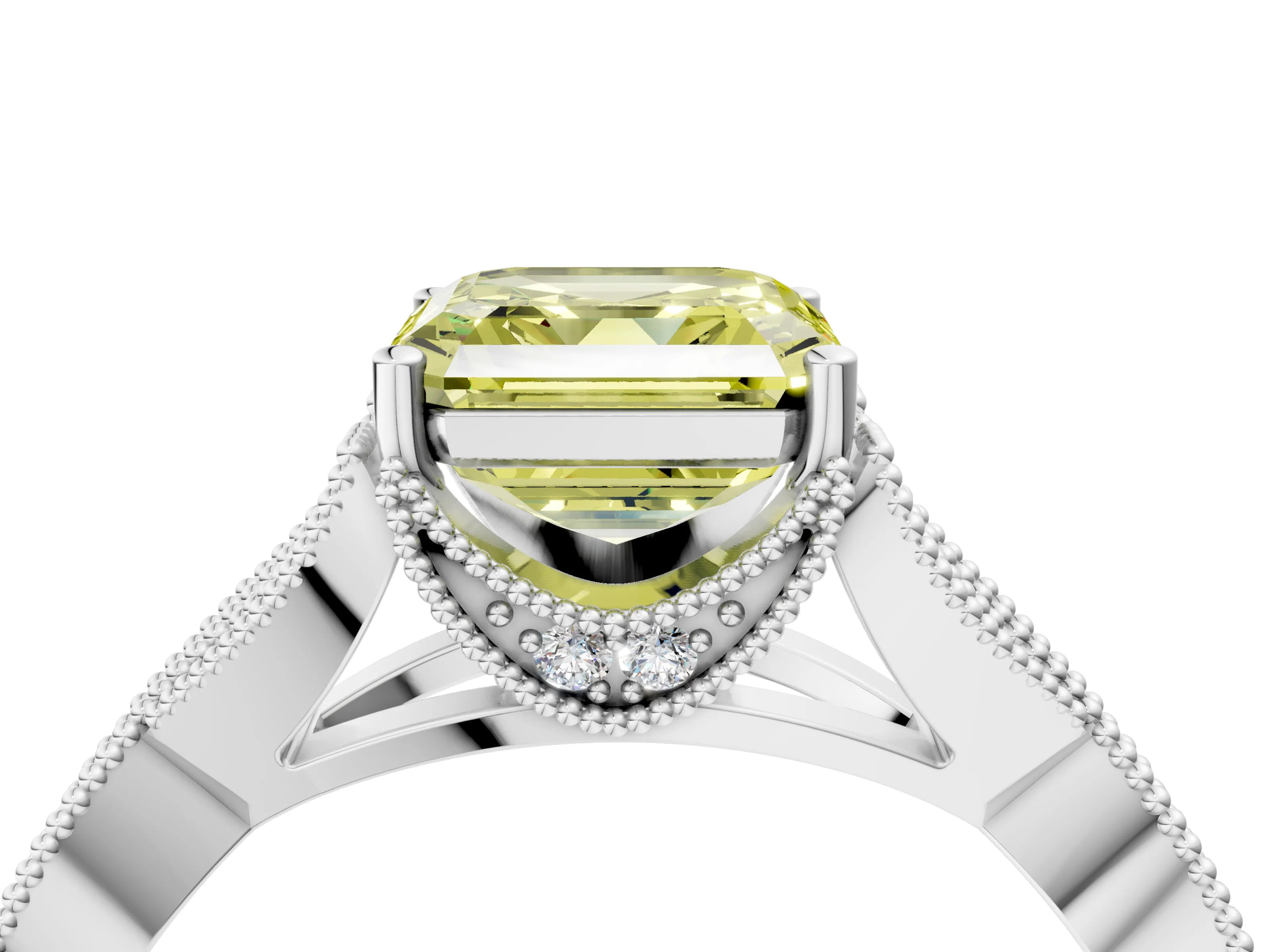 White gold Fancy Yellow Asscher Cut Cut Diamond Twisted Band with Milgrain Pave Setting and Four-Prong Setting_16