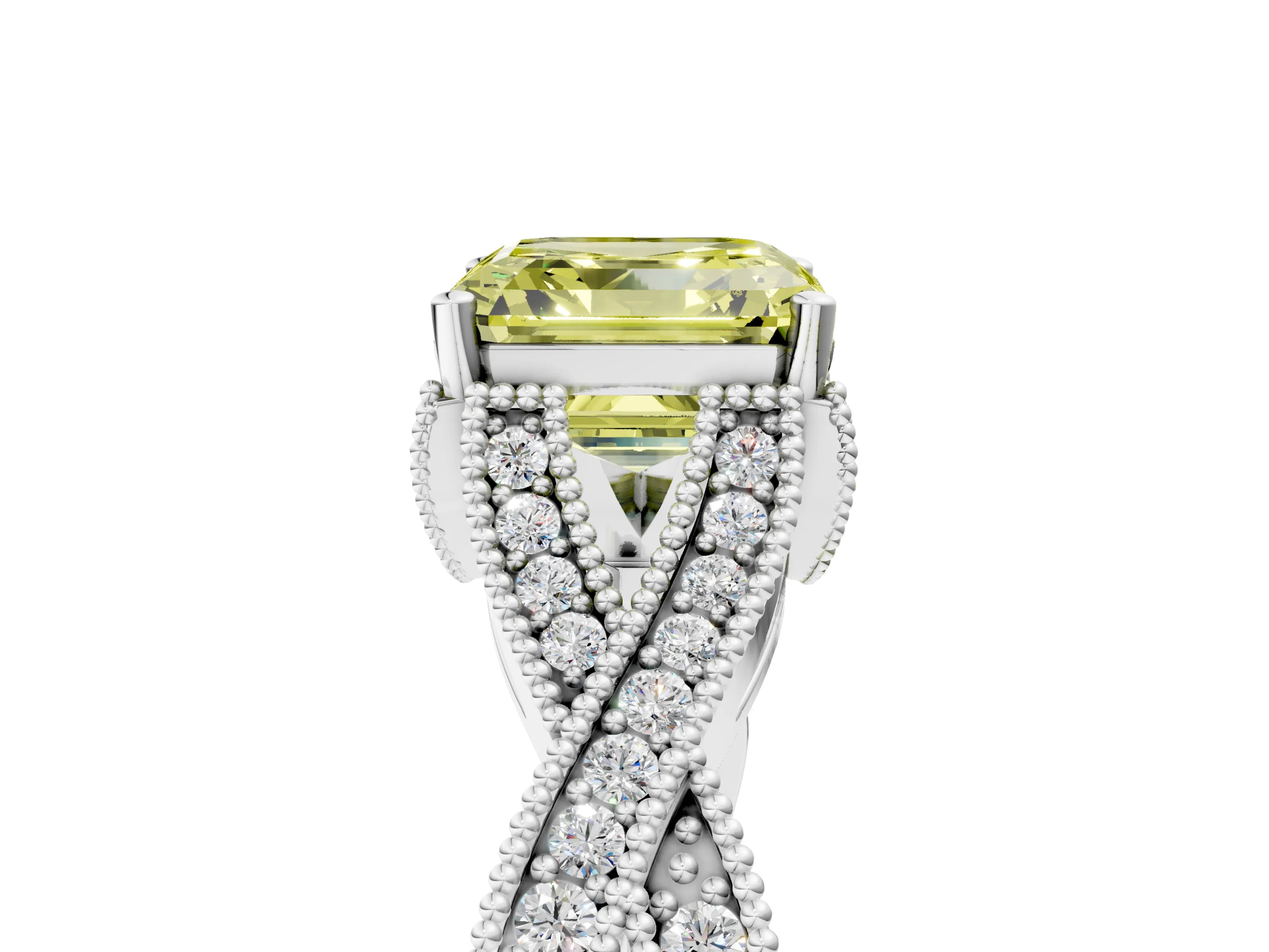 White gold Fancy Yellow Asscher Cut Cut Diamond Twisted Band with Milgrain Pave Setting and Four-Prong Setting_17
