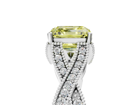 White gold Fancy Yellow Asscher Cut Cut Diamond Twisted Band with Milgrain Pave Setting and Four-Prong Setting_5