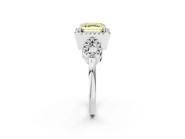 White Gold Asscher Cut Pave Infinity Halo Engagement Ring Setting for Fancy Yellow Center