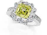 White gold Fancy Yellow Asscher Cut Cut Halo Diamond Pavé Engagement Ring with Milgrain Detailing_13