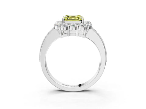 White gold Fancy Yellow Asscher Cut Cut Halo Diamond Pavé Engagement Ring with Milgrain Detailing_15