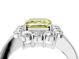 White gold Fancy Yellow Asscher Cut Cut Halo Diamond Pavé Engagement Ring with Milgrain Detailing_16