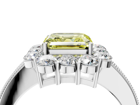 White gold Fancy Yellow Asscher Cut Cut Halo Diamond Pavé Engagement Ring with Milgrain Detailing_16