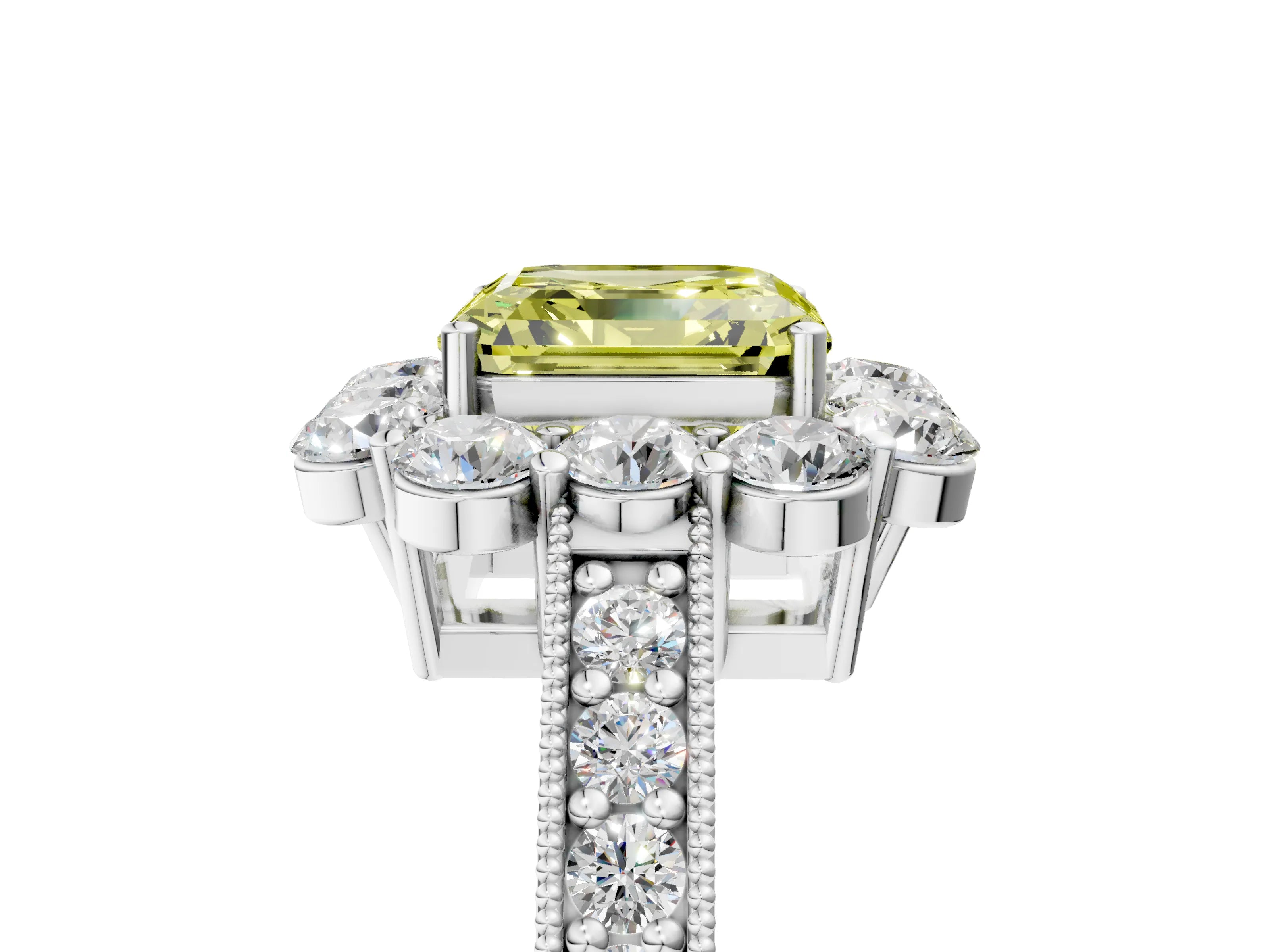 White gold Fancy Yellow Asscher Cut Cut Halo Diamond Pavé Engagement Ring with Milgrain Detailing_17