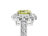 White gold Fancy Yellow Asscher Cut Cut Halo Diamond Pavé Engagement Ring with Milgrain Detailing_17