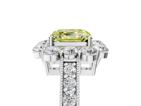 White gold Fancy Yellow Asscher Cut Cut Halo Diamond Pavé Engagement Ring with Milgrain Detailing_5