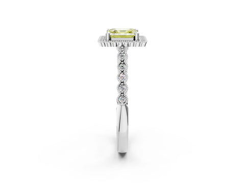 White gold Fancy Yellow Asscher Cut Cut Halo Pavé Solitaire Ring with Milgrain Band_14