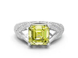 White gold Fancy Yellow Asscher Cut Cut Milgrain Pave Diamond Engagement Ring with Four-Prong Setting_15