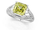 White gold Fancy Yellow Asscher Cut Cut Milgrain Pave Diamond Engagement Ring with Four-Prong Setting_16