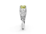 White gold Fancy Yellow Asscher Cut Cut Milgrain Pave Diamond Engagement Ring with Four-Prong Setting_17