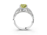 White gold Fancy Yellow Asscher Cut Cut Milgrain Pave Diamond Engagement Ring with Four-Prong Setting_18