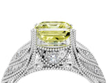 White gold Fancy Yellow Asscher Cut Cut Milgrain Pave Diamond Engagement Ring with Four-Prong Setting_19