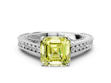 White gold Fancy Yellow Asscher Cut Cut Pave Band Milgrain Solitaire Ring