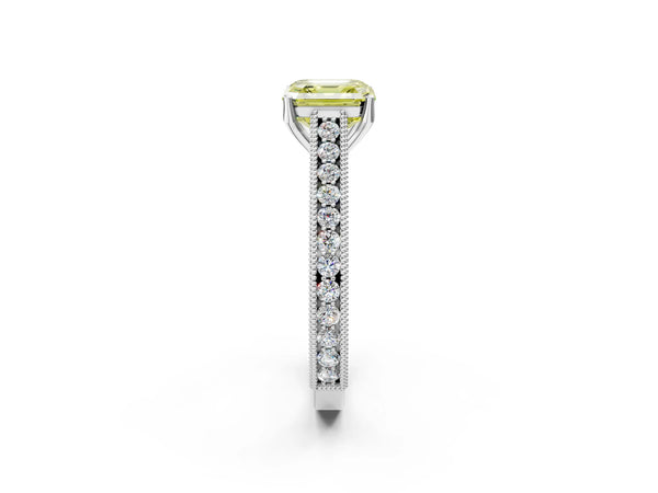 Platinum Asscher Cut Vintage Pave Engagement Ring Setting for Fancy Yellow Center